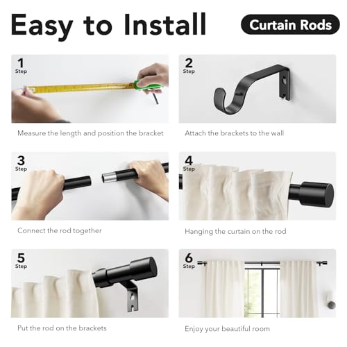 IFELS Heavy Duty Curtain Rods for Windows 28 to 48 Inch, 1 Inch Black Curtain Rods for Outdoor, Farmhouse, Bedroom, Kitchen, Living Room, Adjustable Easy Install Drapery Rod (A2,Black,30"-60")