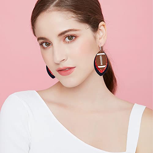 Colorful 3 Layered Rugby Football Dangle Earrings Glitter Faux Leather PU Football Sports Lover Teardrop Earrings for Women Jewelry (A)