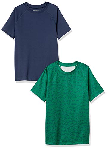Amazon Essentials Boys' UPF 50+ Short-Sleeve Swim Shirt, Black/Lime Green Tie Dye, Large