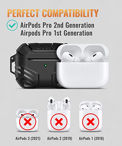 MOBOSI for AirPods Pro 2nd/1st Generation Case Cover with Lock, Military Grade Case for Men Women, Full-Body Shockproof Protective Case with Keychain (2023/2022/2019),Black
