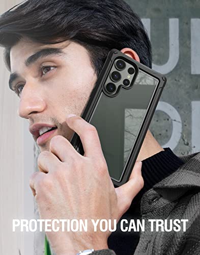 Poetic Guardian Case Compatible with Galaxy S23 Ultra 5G 6.8 inch, Built-in Screen Protector Work with Fingerprint ID, Full Body Hybrid Shockproof Protective Rugged Clear Cover Case, Black/Clear