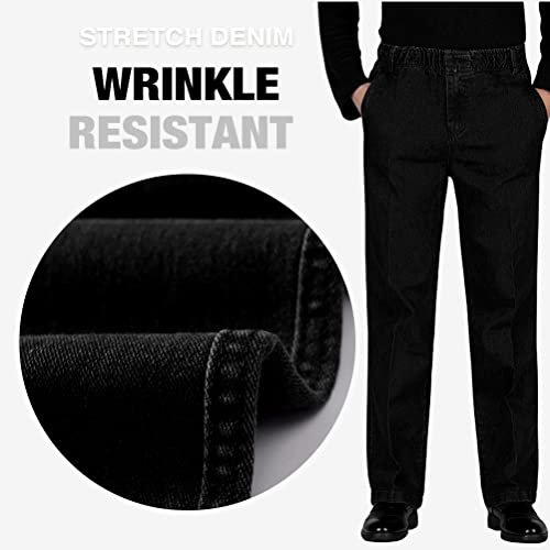 IDEALSANXUN Black Jeans for Men Elastic Waist Jeans Casual Pants, Black, 40x28