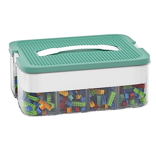 POSHIGE Stackable Toys Organizer Storage Case, Stackable Storage Container with 16 Big Compartments, Storage Box Compatible with Lego Storage Organizer, Calico Critter, Hot Wheels, Mini Action Figures