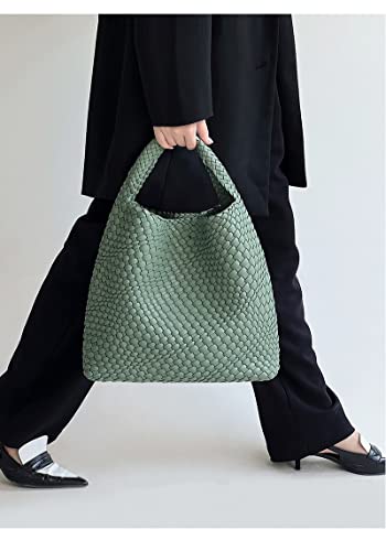 LMKIDS Women Vegan Leather Hand-Woven Tote Handbag Fashion Shoulder Top-handle Bag All-Match Underarm Bag with Purse (L-Purple)