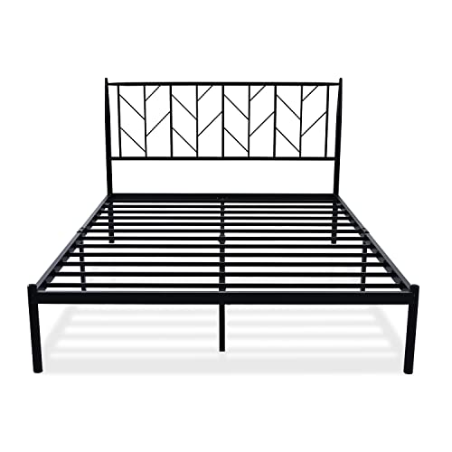 Allewie Full Size Platform Bed Frame with Vintage Headboard, 14 Inches Metal Mattress Foundation for Storage, No Box Spring Needed, Easy Assembly, Modern, Black