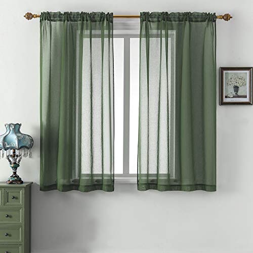 DUALIFE Sage Green Sheer Curtains 84 Inch Length for Bedroom & Living Room Rod Pocket Green Voile Window Curtain Panels for Kids Girls Room 2 Panels 52 x 84 Long