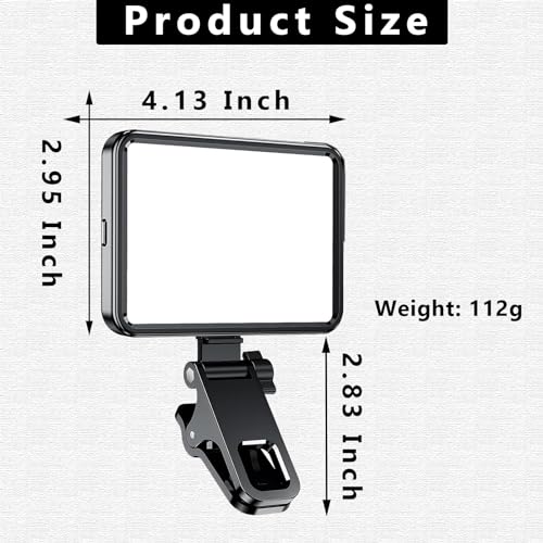 Rechargeable Soft Selfie Light for Phone, Camera, Laptop, 4-14H Battery Portable LED Light for Pictures, Phone Light Clip for Selfie, Vlog, TikTok, Makeup, Video Conference Black