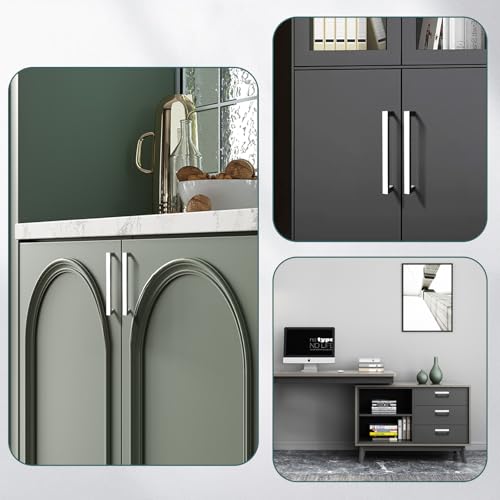 GOBEKOR 5 Pack Polished Chrome Cabinet Pulls Solid Drawer Pulls 3-3/4in(96mm) Hole Centers, Square Bar Kitchen Cupboard Handles Cabinet Hardware