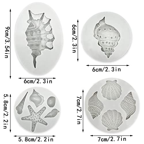 4 PCS Marine Theme Cake Fondant Silicone Mold Seashell Conch Starfish Baking Molds for DIY Cake Decoration Chocolate Candy Polymer Clay Crafting Projects