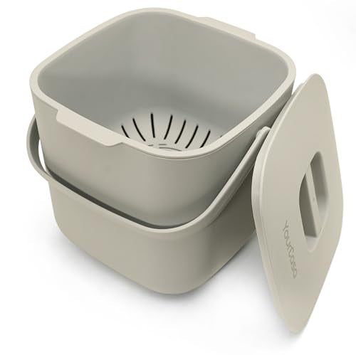 YourCasa® Compost bin Kitchen Counter with lid -1.85 Gallon - Countertop Compost bin - Composting Bin Dishwasher Safe - Odour Proof - Inner Sieve - Indoor Compost bin Kitchen composter (Beige)