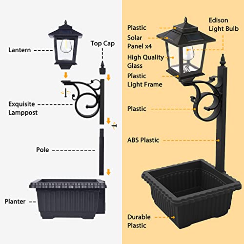 2 in 1 Outdoor Flower Pots for Real or Fake Flowers, Solar Lamp Post Lights - Wall Mount or Freestanding, Waterproof Decorative Lamp for Lawn, Patio, Front/Back Door