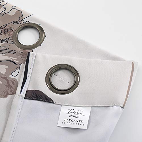 Taisier Home Floral Print Thermal Insulated Bedroom Heat Absorbing Room Darkening Energy Efficient Savings Living Room Window Curtain Grommet Panels, Set of 2, 52 W x 63 L, Black/Grey/Brown