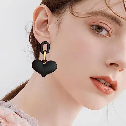 Chanaiqw Big Heart Earrings Dangling Heart Drop Earrings for Women Love Heart Dangle Earrings Valentine's Day Mother's Day Gift (Blackish Green)