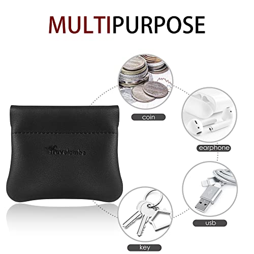 Travelambo Leather Squeeze Coin Purse Pouch Change Holder For Men & Women (01 Vintage Black)