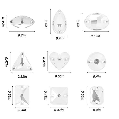 Sew On Rhinestones White Teardrop Flatback Glass Crystal Rhinestones with 2 Holes for Clothes Crafts Dress,Costume,Garments,24pcs