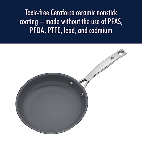 HENCKELS Clad H3 2-pc Induction Ceramic Nonstick Frying Pan Set, 10-inch Fry Pan and 12-inch Fry Pan, Stainless Steel, Durable and Easy to clean