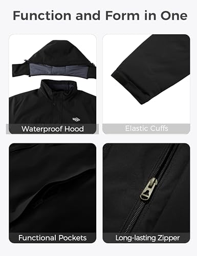 wantdo Men's Big and Tall Mountain Skiing Jacket Waterproof Winter Snow Coat Windproof Raincoat Black XX-Large Big