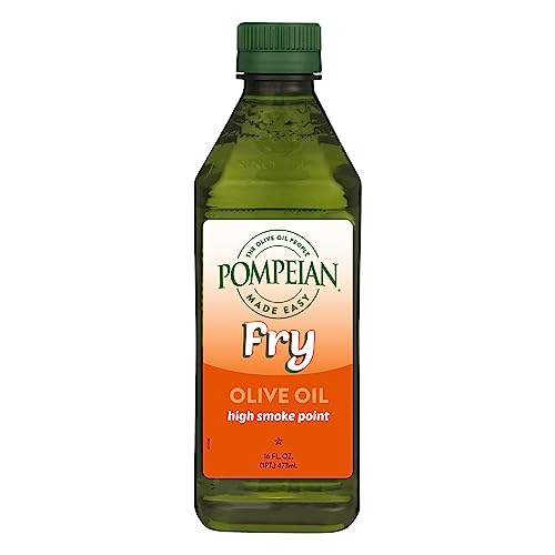 Pompeian Made Easy Fry Olive Oil, High Smoke Point, Perfect for Frying Foods such as Chicken and Potatoes, American Heart Association Certified, Non-Allergenic, Non-GMO, 16 Fl Oz (Pack of 1)