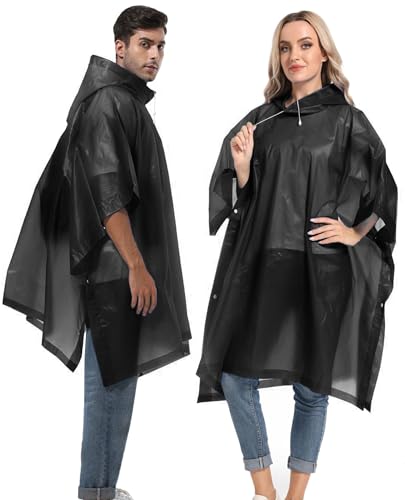 HOOMBOOM Reusable Rain Ponchos with Drawstring Hood for Adults, Waterproof Thicken Rain Coat, 2 Packs