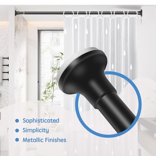 Matte Black Shower Curtain Rod, 28-58 Inches No Drilling Adjustable Tension Shower Curtain Rods for Bathroom, 1 Inch Diameter Stainless Steel Metal Shower Rod, Anti-Slip, No Rust