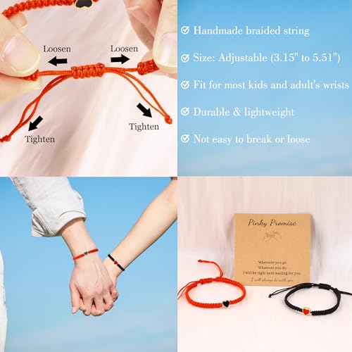 UFEEL 2pc Hearts Bracelet Red and Black String Bracelet Adjustable Matching Bracelet for Friends&Family Handmade Red Good Luck Protection Bracelet Gift for Couples Women's Stretch Bracelet