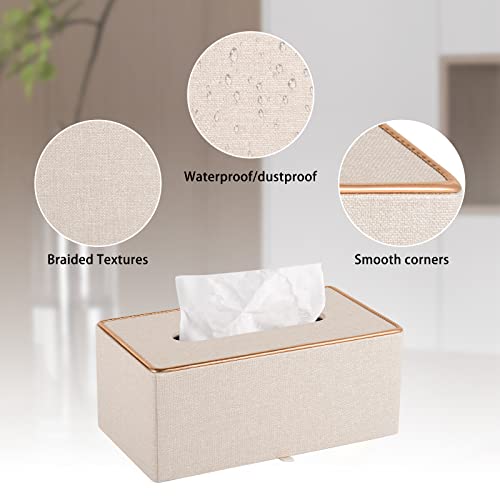 RHCSZ Fashion Leather Tissue Box Holder,Rectangular Tissue Box Cover for Bathroom Dresser Night Stand,Napkin Box Drawer Paper Dispenser,Home Office car Tissue Holder with Magnetic Bottom (Beige)