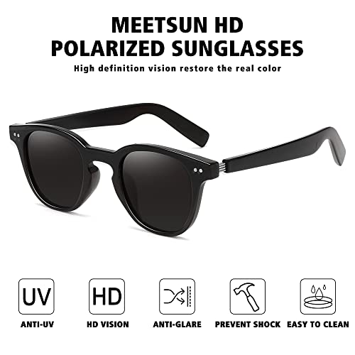 MEETSUN Vintage Round Polarized Sunglasses for Women Classic Small Retro Shades UV400 Protection Clear Frame-Pink Mirror Lens