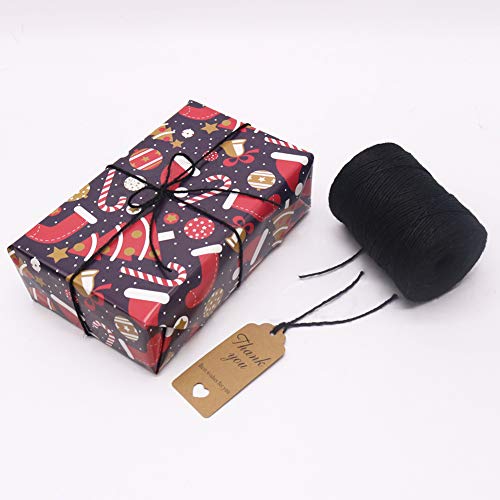 Vivifying 656 Feet Black Jute Twine, Natural 2mm Jute Cord for Crafts, Halloween Wrapping, Garden (Black)