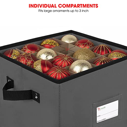 Primode Holiday Ornament Storage Chest, With 4 Trays Holds Up to 64 Ornaments Balls, With Dividers (Gray)