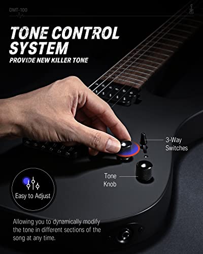 Donner Solid Body Electric Guitar, Matte Finish 39 Inch Metal Electric Guitar Beginner Kits with Bag, Strings, Strap, Cable, Strings Dampener for Rock Music Lover, DMT-100 (Matte Black)