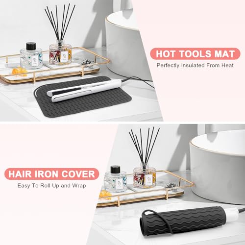 Suafrnut Plus Size Silicone Heat Resistant Mat, Portable Travel Hot Tools Pad Cover for Curling Iron, Flat Iron, Hair Straightener and Other Hair Styling Tools(12.0" x 9.0")