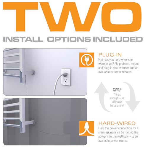 Brandon Basics Wall Mounted Electric Towel Warmer with Built-in Smart Wi-Fi Timer and Hardwired and Plug in Options (Brushed)