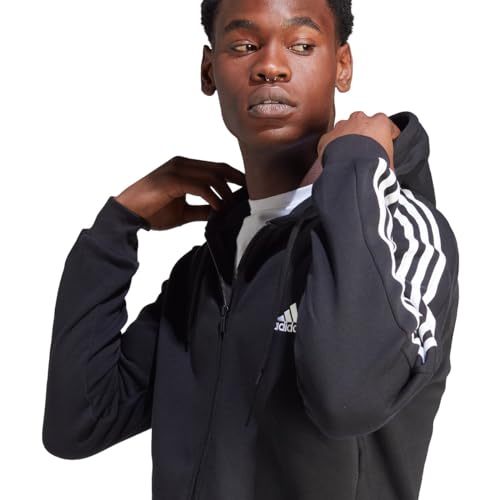 adidas Men's Essentials Fleece 3-Stripes Full-Zip, Black, Small