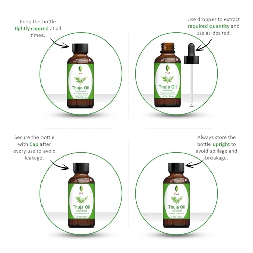 SVA Thuja Essential Oil – 1 Fl Oz – 100% Natural Thuja Oil - for Diffuser, Hair Care, Face, Skin Care, Aromatherapy, Scalp and Body Massage, Soap and Candle Making - with Dropper