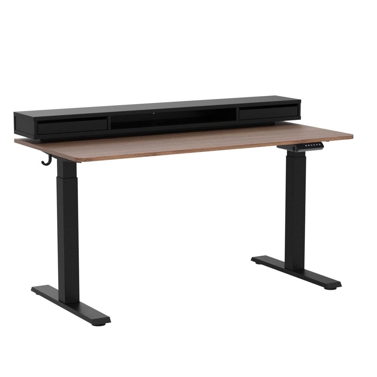 FEZIBO 55 x 24 Inch Height Adjustable Electric Standing Desk with Double Drawers, Stand Up Desk with LED Strips, Sit Stand Desk with Monitor Stand, Blcak Walnut