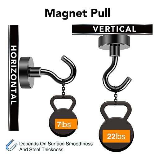 MIKEDE Magnetic Hooks, 25Lbs+ Black Heavy Duty Earth Magnets with Hook for Refrigerator, Strong Neodymium Magnetic Cruise Hooks for Hanging, Curtain, Grill and Kitchen - Pack of 4