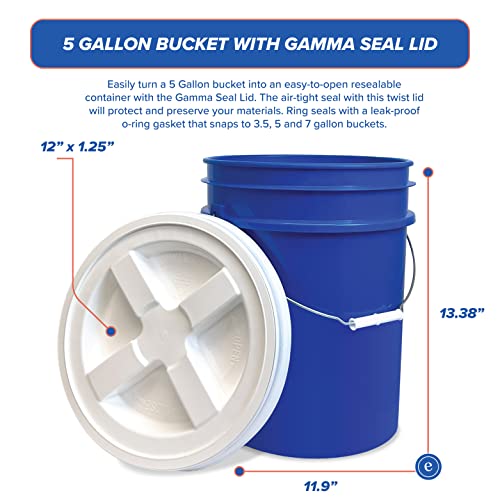 ePackageSupply 5 Gallon White Bucket with Gamma Seal Screw on Airtight Lid | Made in USA | Food Grade | Heavy-Duty | Durable 90 Mil All Purpose Pail | Easy Stack and Store | BPA Free (3 Count), Blue