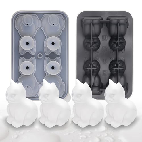 3D Kitten Ice Cube Tray,BPA-Free Ice Cube Molds,Multifunctional Chocolate Mold Great for Jelly, Candy, Whiskey, coffee,soda,Kitchen Accessaries (Black)