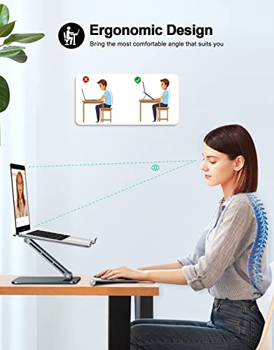 RIWUCT Foldable Laptop Stand, Height Adjustable Ergonomic Computer Stand for Desk, Aluminum Portable Laptop Riser Holder Mount Compatible with MacBook Pro Air, All Notebooks 10-16" (Gray)