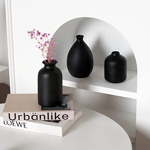 Joynisy Black Ceramic Vase Set of 4, Classic Matte Vases Home Decorations for Table Shelf Office Decor (Black)