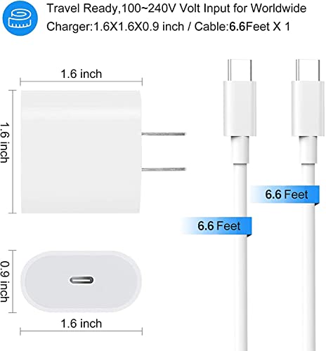 20W USB C Fast Charger for iPad Pro 13/12.9/11 inch, iPad Air 13/11 inch 5/4th Generation, iPad 10th, iPad Mini, with 6.6ft USB C to C Charging Cable