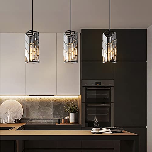 FDPBY Black Pendant Lighting Modern Pendant Light, Mini Crystal Chandeliers,Adjustable Pendant Light Fixture for Kitchen Island Dinning Room Bedroom (1 Pack)