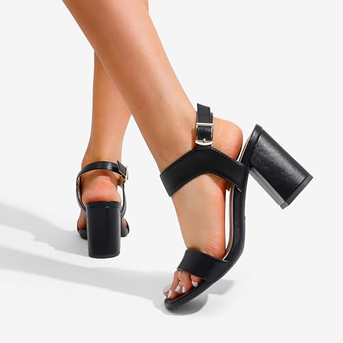 DREAM PAIRS Women's High Chunky Heels Square Toe Block Ankle Strap Dress Comfort Sandals,Size 6.5,BLACK,SDHS2359W