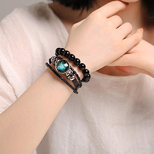 Dcfywl731 2Pcs Libra Zodiac Bracelets for Women 12 Constellations Multilayer Leather Bracelet Handmade Woven Zodiac Sign Wrap Wristband Cuff Bracelet Zodiac Gifts for Birthday Christmas