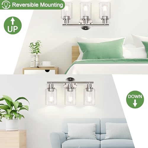 3-Light Bathroom Light Fixtures, Black and Gold Bathroom Wall Lights, Modern Bathroom Vanity Light with Clear Glass Shade, Bathroom Wall Lamp for Mirror Kitchen Bedroom Hallway Cabinet