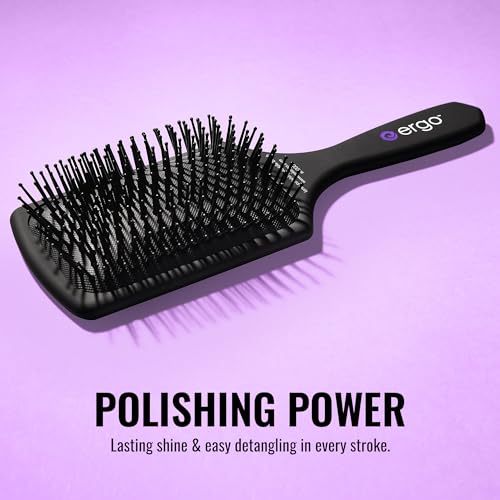 Ergo Ionic Paddle Hair Brush – Large Polishing Brush for Long-Lasting Shine, Detangling Brush for Wet & Dry Hair Care, Hair Styling Tool for Blow Drying (ER1000)