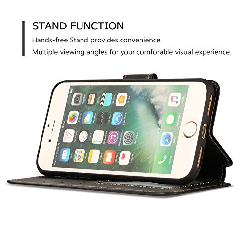 QLTYPRI for iPhone 6 Plus iPhone 6S Plus Case Premium PU Leather Simple Wallet Case TPU Bumper Card Slots Kickstand Magnetic Closure Shockproof Flip Cover - Black