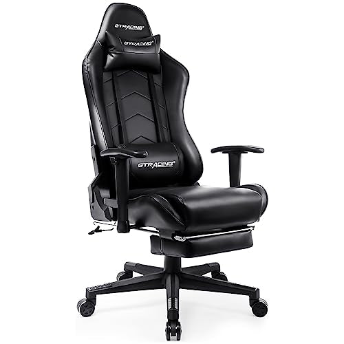 GTRACING Gaming Chair with Footrest Big and Tall Gamer Chair Office Executive Chair Heavy Duty Adjustable Recliner with Headrest Lumbar Support Cushion Desk Chair (Black)