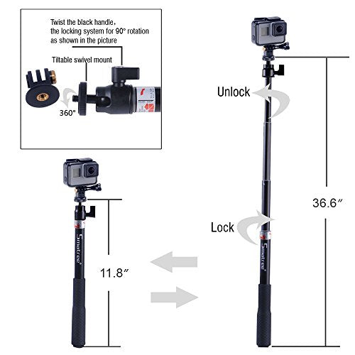 Smatree Q3 Telescoping Selfie Stick with Tripod Stand Compatible for OSMO 360,Insta360 X5,GoPro Hero 13/12/11/10/9/8/7/6/5/4+/3/Max/Session/2018/AKASO/OSMO Action Camera 5 Pro/Pocket 3/SJCAM/and Phone