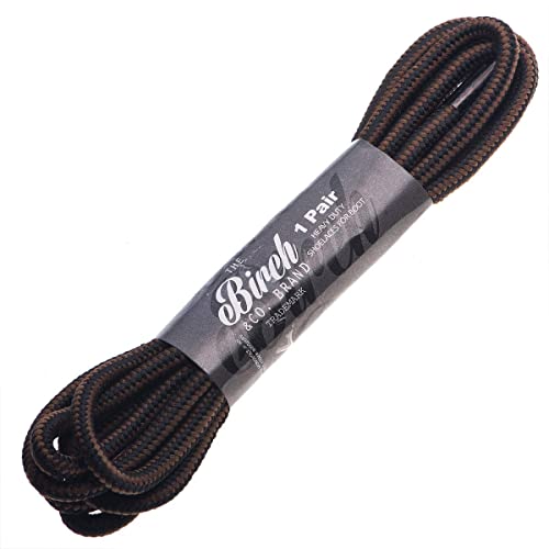 Birch 1/5" Thick Tough and Heavy Duty Round Boot Laces for Boots and Hiking Shoes. (45"(115cm)-S, Black/Brown)